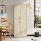 Cozy Castle Kitchen Pantry Cabinet, 71 Tall Wood Storage Cabinet with Doors and Shelves 4 Doors Freestanding Cupboard Utility Hutch for Dining Room Living Room Bathroom Furniture, Gray