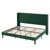 Allewie Queen Size Velvet Bed Frame/Vertical Channel Tufted Wingback Headboard/Upholstered Platform Bed/Strong Wooden Slats/No Box Spring Needed/Easy Assembly/Black