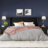 Allewie Queen Size Velvet Bed Frame/Vertical Channel Tufted Wingback Headboard/Upholstered Platform Bed/Strong Wooden Slats/No Box Spring Needed/Easy Assembly/Black