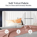 Allewie Queen Size Velvet Bed Frame/Vertical Channel Tufted Wingback Headboard/Upholstered Platform Bed/Strong Wooden Slats/No Box Spring Needed/Easy Assembly/Black