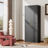 Cozy Castle Kitchen Pantry Cabinet, 71 Tall Wood Storage Cabinet with Doors and Shelves 4 Doors Freestanding Cupboard Utility Hutch for Dining Room Living Room Bathroom Furniture, Gray