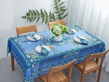 YiHomer Mykonos Blue Paisley Tile Bordered Tabletop for Spring Summer Decorations, Picnics and Dinner Parties – Indoor Outdoor, Stain and Water Resistant, Tablecloth, 60 x 84 Rectangle
