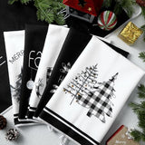 Geyoga 6 Pcs Merry Christmas Kitchen Towels Buffalo Plaid Xmas Tree Dish Towels Hand Towel Tea Towel Absorbent Soft Drying Cloth for Holiday Housewarming Gifts, 16×24 Inch(Gray White)