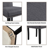 Yaheetech Upholstered Parsons Dining Chairs Set of 6, Fabric Dining Room Chairs Side Chair with Nailhead Trim and Wood Legs for Living Room, Padded Chairs, Khaki(3 Package)