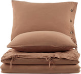 Monarch Duvet Cover Set Coffee with Milk 100% Washed Cotton Linen Super Soft Comfortable Chic Lightweight 5 Piece Set 2 Pillow Sham 2 Pillow Case 1 Quilt Cover Home Bedding Set King Size US