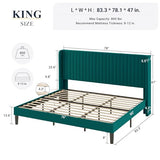 Allewie Queen Size Velvet Bed Frame/Vertical Channel Tufted Wingback Headboard/Upholstered Platform Bed/Strong Wooden Slats/No Box Spring Needed/Easy Assembly/Black