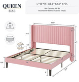 Allewie Queen Size Velvet Bed Frame/Vertical Channel Tufted Wingback Headboard/Upholstered Platform Bed/Strong Wooden Slats/No Box Spring Needed/Easy Assembly/Black