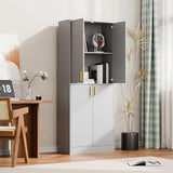 Cozy Castle Kitchen Pantry Cabinet, 71 Tall Wood Storage Cabinet with Doors and Shelves 4 Doors Freestanding Cupboard Utility Hutch for Dining Room Living Room Bathroom Furniture, Gray
