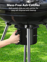 Charcoal BBQ Grill 22-Inch, Kettle Charcoal Grill with Lid Thermometer, Integrated Wheels, Plated Steel Grates, Slid Out Ash Catcher, Integrated Wheels, for Outdoor Cooking, Picnic, Patio, Backyard
