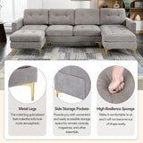 Soges U-Shaped Sectional Sofa with Ottoman, Convertible Couch for Living Room, 5 Seater Sofa, Gray, 110×54