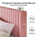 Allewie Queen Size Velvet Bed Frame/Vertical Channel Tufted Wingback Headboard/Upholstered Platform Bed/Strong Wooden Slats/No Box Spring Needed/Easy Assembly/Black