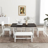 Wood Dining Table Set for 6 with 4 Upholstered Chair & 1 Bench, Mid-Century Modern Dining Room Table Set with Chairs Dinner Table Set for Dining Room, Kitchen, Natural