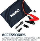 NEBO 3-in-1 Assist Jump Starter, Power Bank, and Floodlight, Portable Emergency Kit Car Jump Starter, and 200 Lumen Floodlight Keep You Prepared and Safe for Emergency Roadside Situations