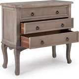 ClickDecor Thomas Antique Country Style Dresser Chest with 3 Drawers, Weathered Wood Nightstand Living Room Accent Furniture, Black Ring Handle, Curved Legs, Gray