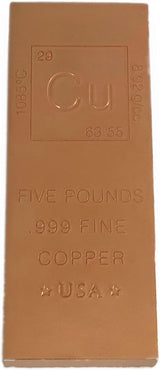 Unique Metals 5 Pound Copper Bar Bullion with Element Design – .999 Pure Pack of 2