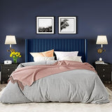 Allewie Queen Size Velvet Bed Frame/Vertical Channel Tufted Wingback Headboard/Upholstered Platform Bed/Strong Wooden Slats/No Box Spring Needed/Easy Assembly/Black