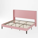 Allewie Queen Size Velvet Bed Frame/Vertical Channel Tufted Wingback Headboard/Upholstered Platform Bed/Strong Wooden Slats/No Box Spring Needed/Easy Assembly/Black