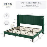 Allewie Queen Size Velvet Bed Frame/Vertical Channel Tufted Wingback Headboard/Upholstered Platform Bed/Strong Wooden Slats/No Box Spring Needed/Easy Assembly/Black