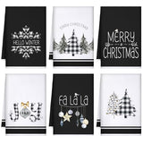 Geyoga 6 Pcs Merry Christmas Kitchen Towels Buffalo Plaid Xmas Tree Dish Towels Hand Towel Tea Towel Absorbent Soft Drying Cloth for Holiday Housewarming Gifts, 16×24 Inch(Gray White)
