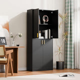 Cozy Castle Kitchen Pantry Cabinet, 71 Tall Wood Storage Cabinet with Doors and Shelves 4 Doors Freestanding Cupboard Utility Hutch for Dining Room Living Room Bathroom Furniture, Gray