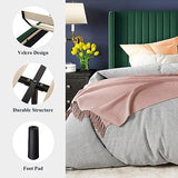 Allewie Queen Size Velvet Bed Frame/Vertical Channel Tufted Wingback Headboard/Upholstered Platform Bed/Strong Wooden Slats/No Box Spring Needed/Easy Assembly/Black