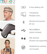 MUSE 2: The Brain Sensing Headband – Meditation Tracker Multi Sensor Headset Device – Responsive Sound Feedback for Brain Wave, Heart, Body & Breath Activity,Black/Grey