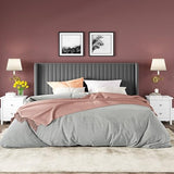 Allewie Queen Size Velvet Bed Frame/Vertical Channel Tufted Wingback Headboard/Upholstered Platform Bed/Strong Wooden Slats/No Box Spring Needed/Easy Assembly/Black