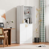 Cozy Castle Kitchen Pantry Cabinet, 71 Tall Wood Storage Cabinet with Doors and Shelves 4 Doors Freestanding Cupboard Utility Hutch for Dining Room Living Room Bathroom Furniture, Gray
