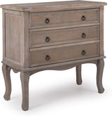 ClickDecor Thomas Antique Country Style Dresser Chest with 3 Drawers, Weathered Wood Nightstand Living Room Accent Furniture, Black Ring Handle, Curved Legs, Gray